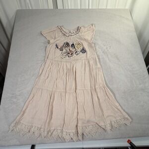 Moon River Anthropologie Small Embroidered Lace Hem Boho Midi Dress